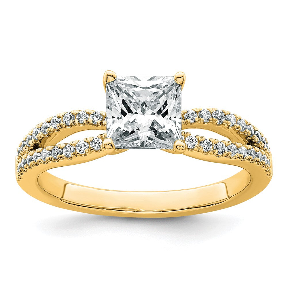 14k 1 1/2 carat Cert Lab Grown Diamond VS+ F+ Princess Complete Eng Ring