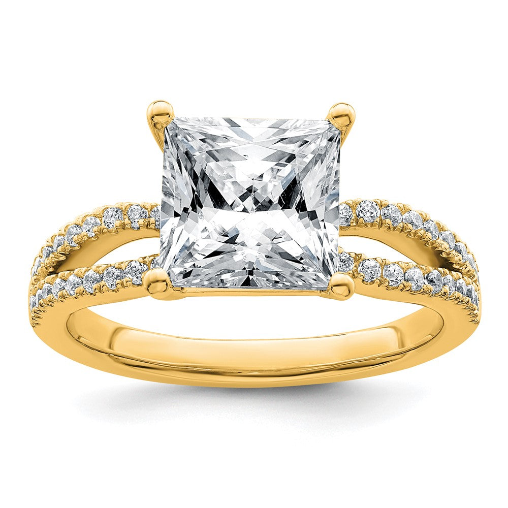 14k 2 3/4 carat Cert Lab Grown Diamond VS+ F+ Princess Complete Eng Ring