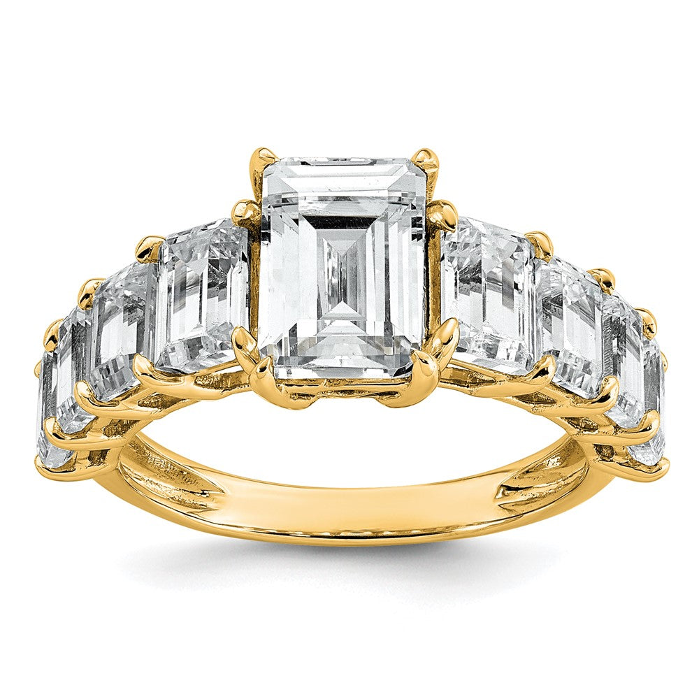 14k 5ct Lab Grown Diamond VS+ F+ Emerald Comp Shared Prong Eng Ring