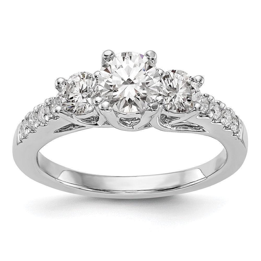 14kw 1 1/5ct Lab Grown Diamond VS/SI+ G+ Complete 3 Stone Eng Ring