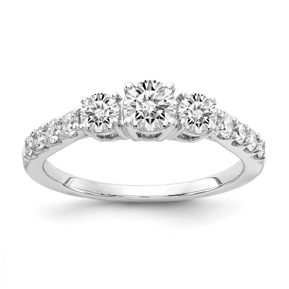 14k 1 1/2ct Lab Grown Diamond VS/SI+ G+ Round Complete 3 Stone Eng Ring