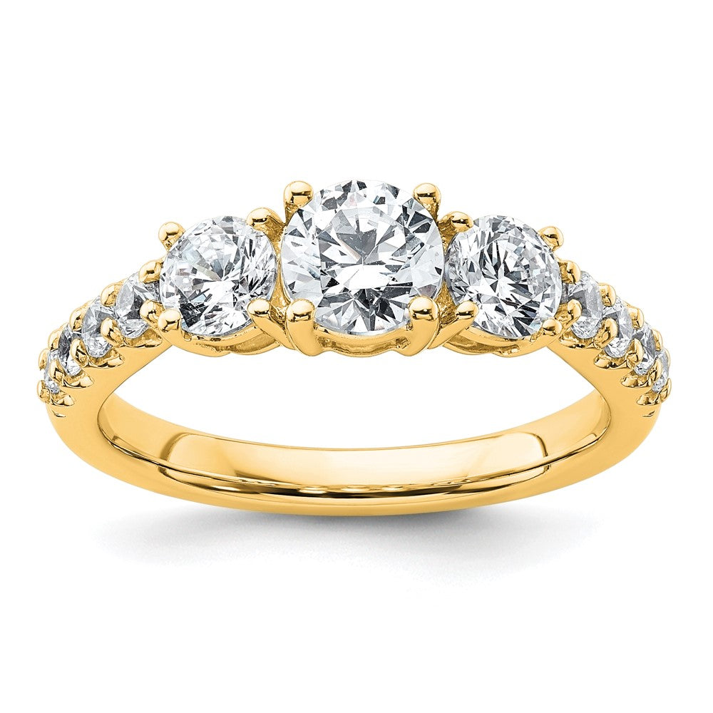 14k 1 1/2ct Lab Grown Diamond VS/SI+ G+ Round Comp 3 Stone Eng Ring