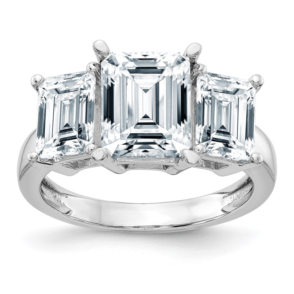 14K White Gold Emerald-cut 3-Stone Engagement Ring Mounting