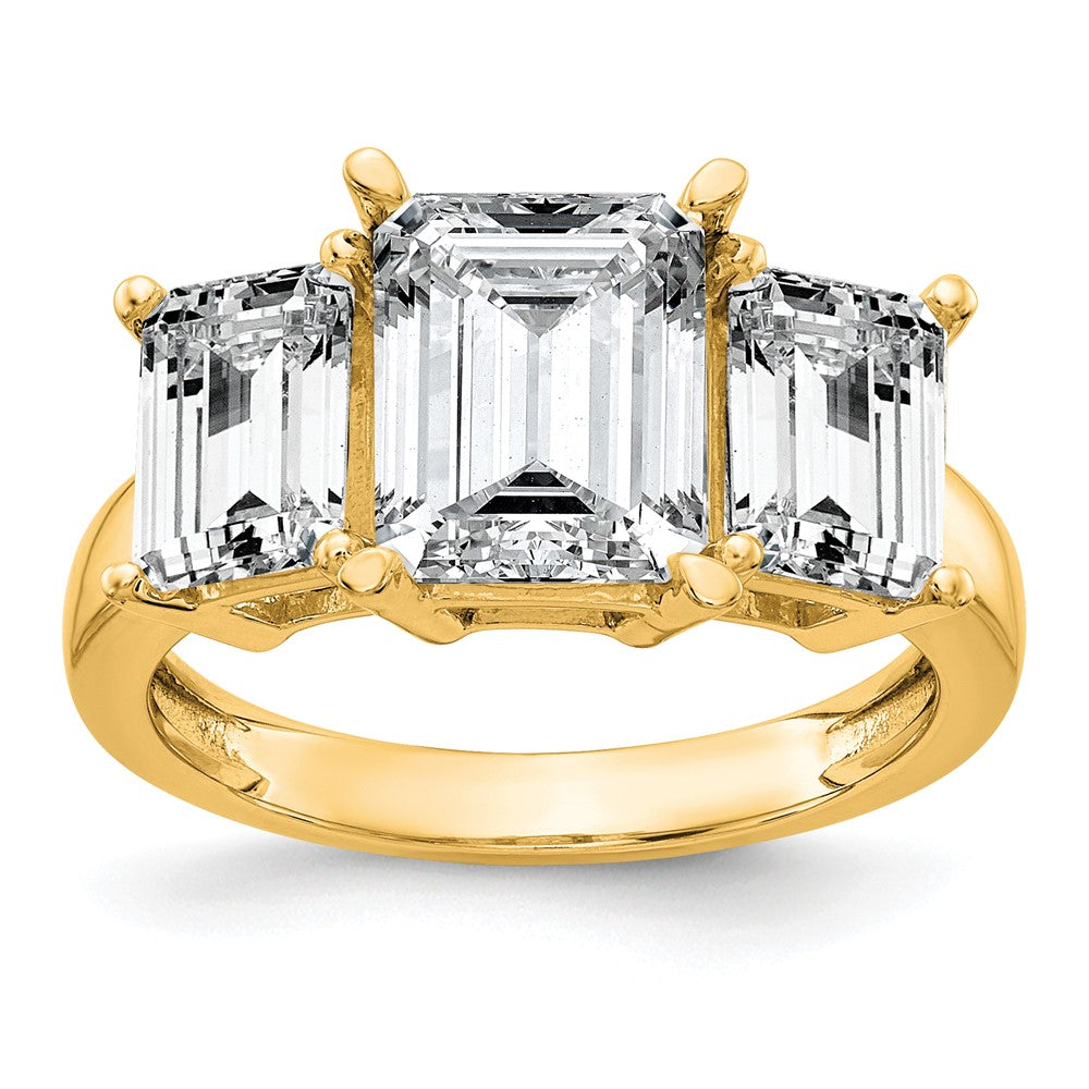 14k 4 1/5ct Lab Grown Dia VS+ F+ Emerald Comp 3 Stone Engagement Ring