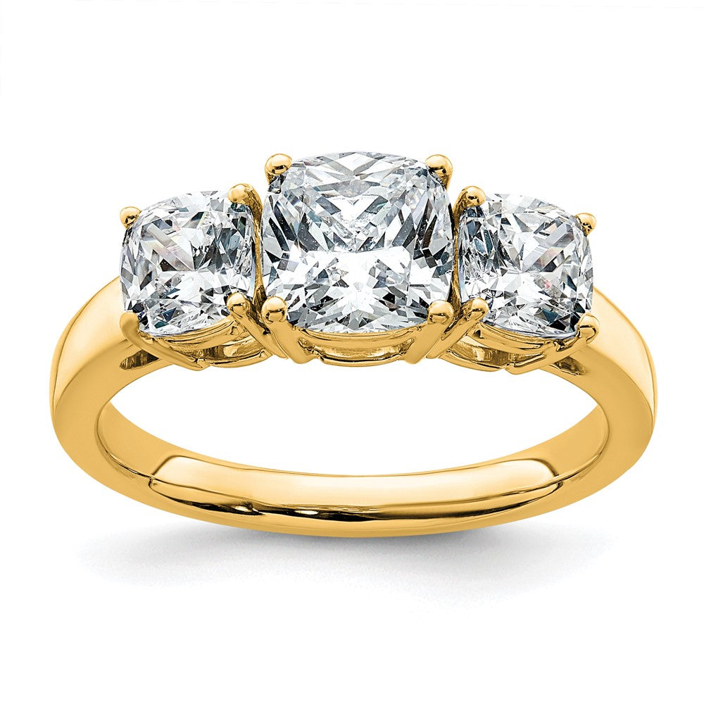 14k 2 1/3ct Cert Lab Grown Diamond VS+ F+ Cushion Comp 3 Stone Eng Ring