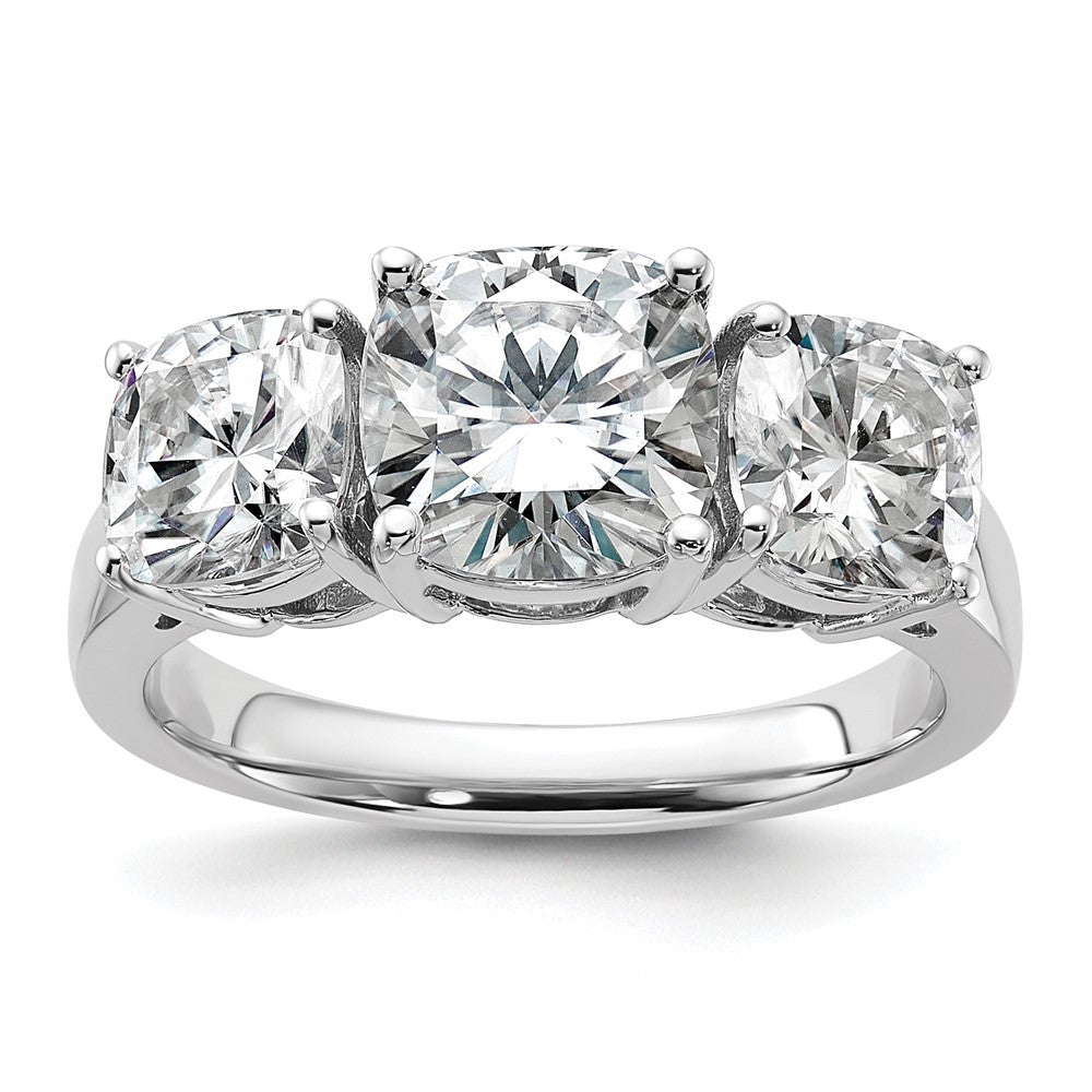 14kw 3 3/4ct Cert Lab Grown Diamond VS+ F+ Cushion Comp 3 Stone Eng Ring
