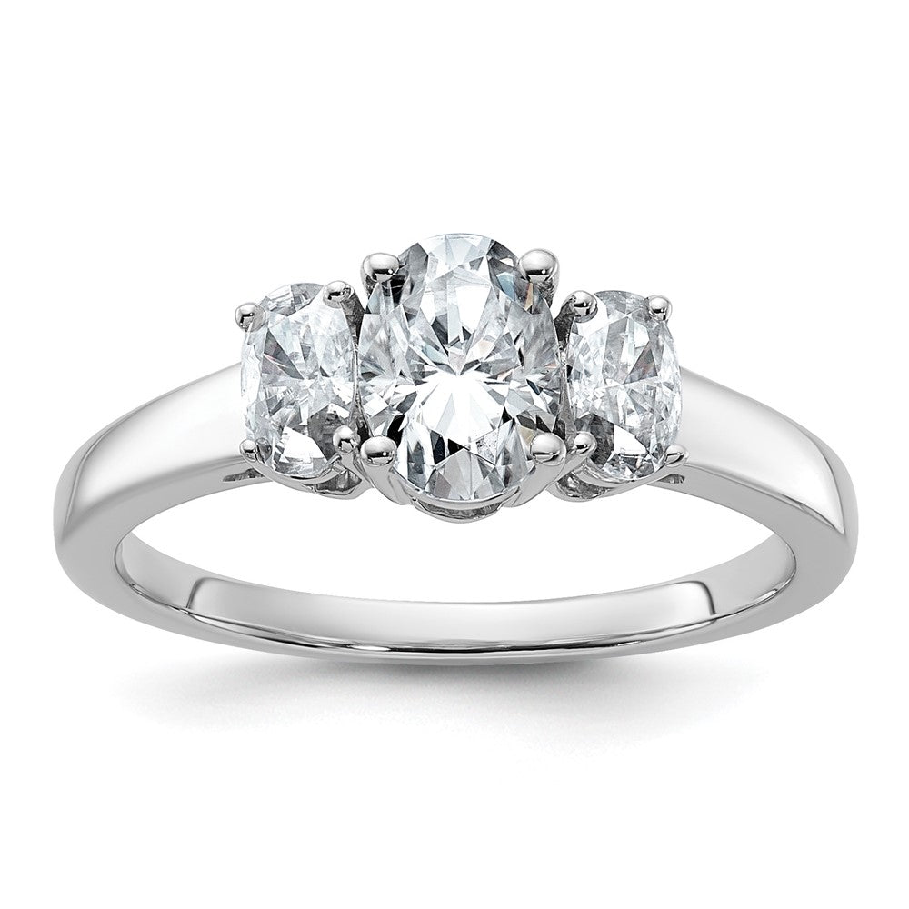 14kw 1 1/3 carat Lab Grown Diamond VS+ F+ Oval Comp 3 Stone Eng Ring