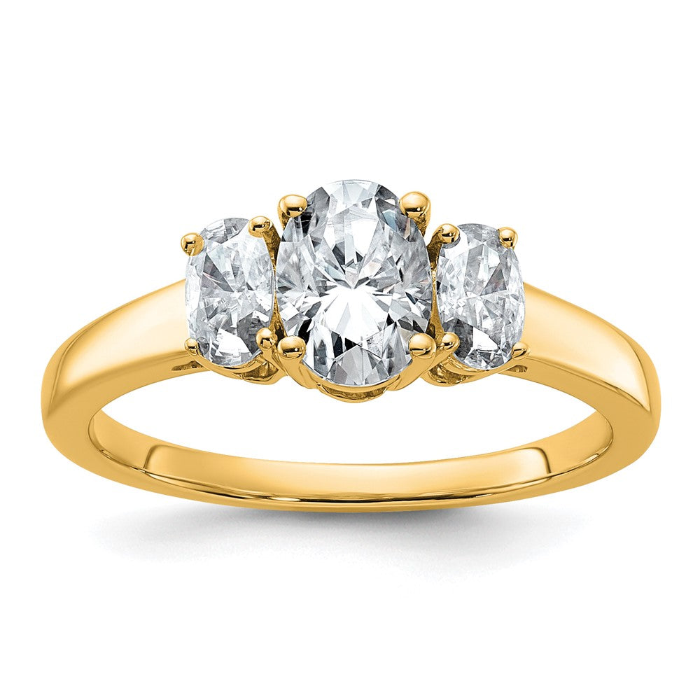 14k 1/2 carat Lab Grown Diamond VS+ F+ 7/8 Oval Semi 3 Stone Eng Ring