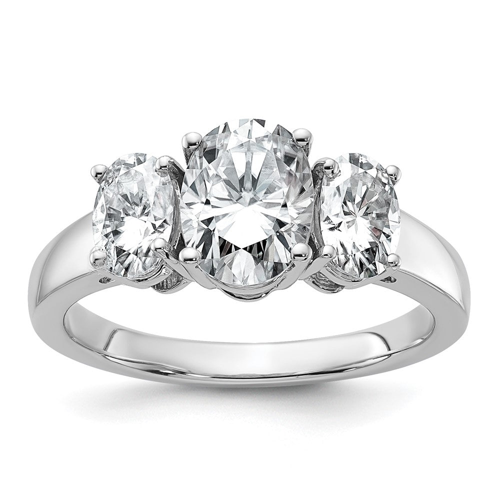 14kw 3 carat Lab Grown Diamond VS+ F+ Oval Comp 3 Stone Eng Ring