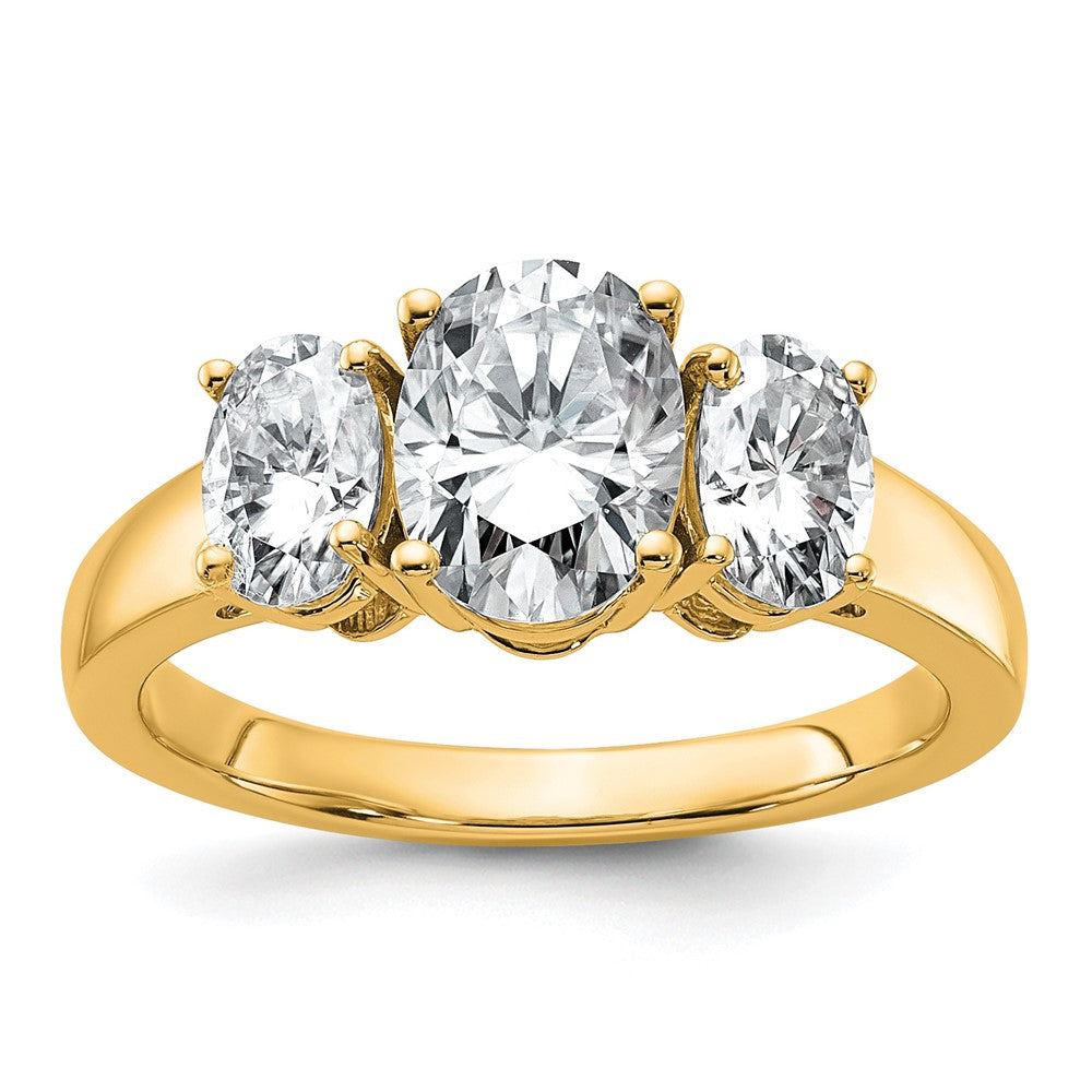 14k 3 carat Lab Grown Diamond VS+ F+ Oval Comp 3 Stone Eng Ring