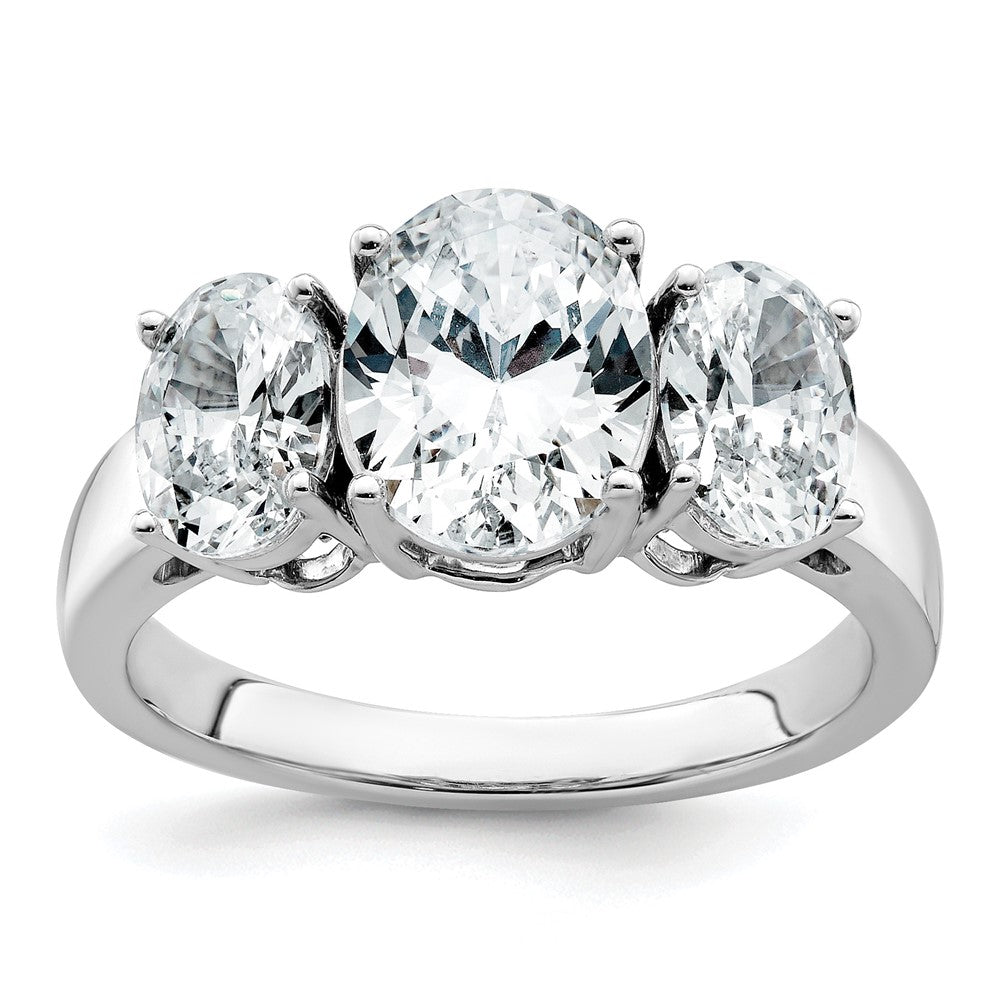 14kw 3 5/8ct Cert Lab Grown Diamond VS+ F+ Oval Comp 3 Stone Eng Ring