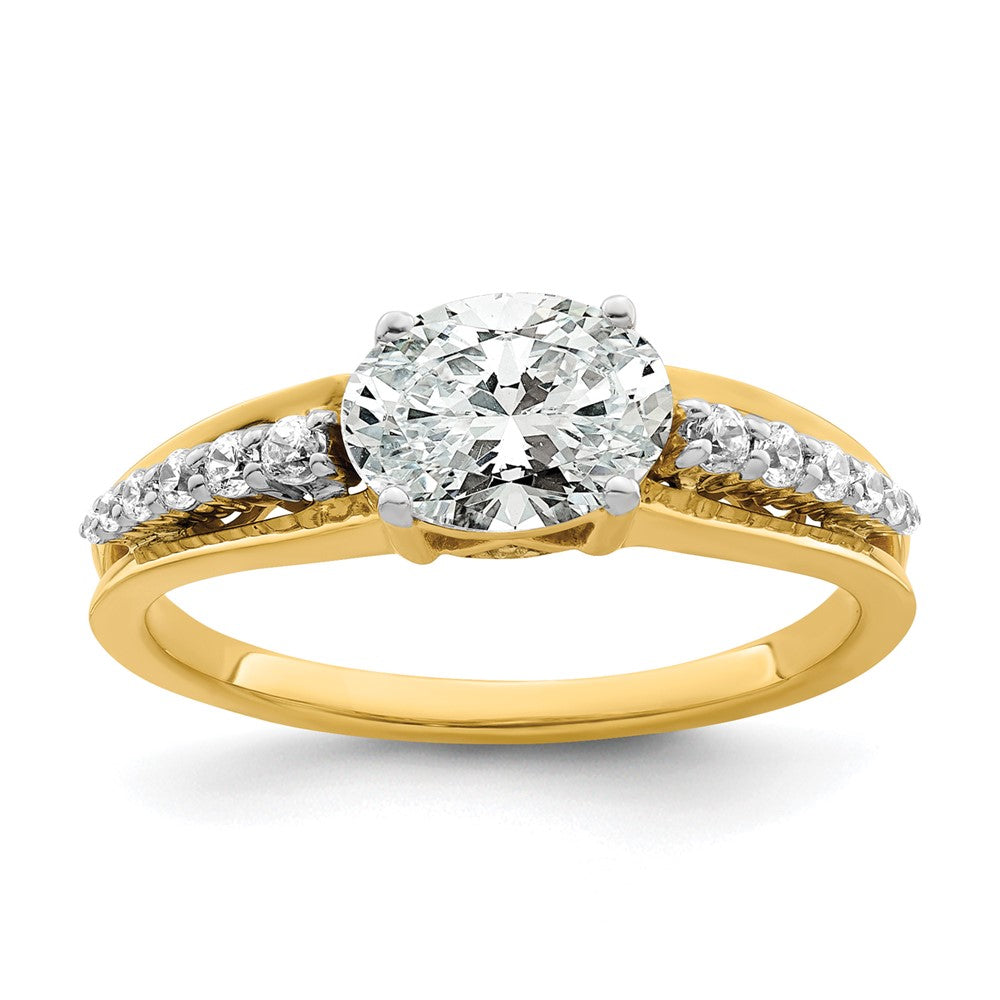 14k Two-tone 1/6 ct Lab Grown Dia VS/SI+ G+ 1 ct Center Oval Semi Eng Ring