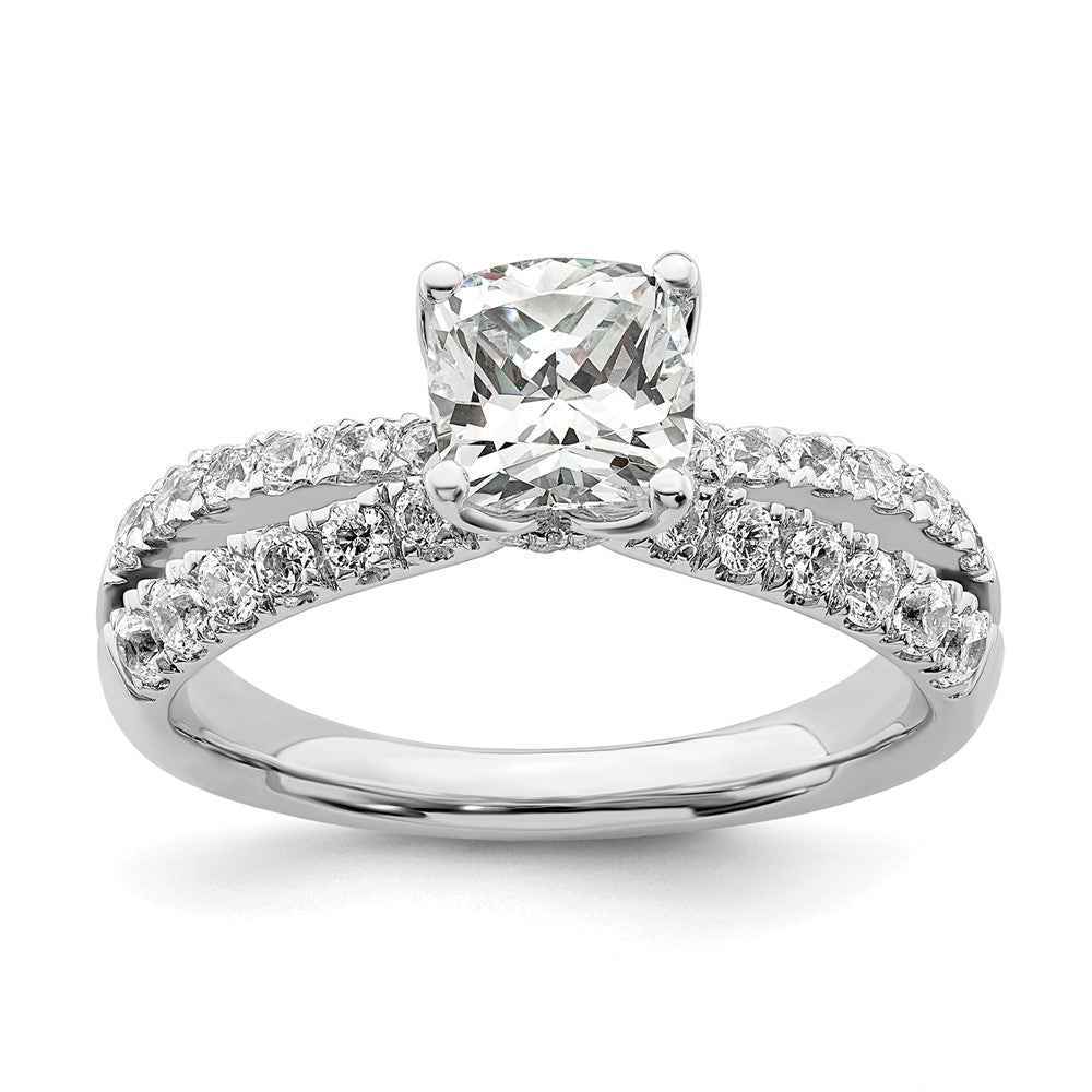 14kw 5/8ct Lab Grown Diamond VS/SI+ G+ 1ct Center Cushion Semi Eng Ring