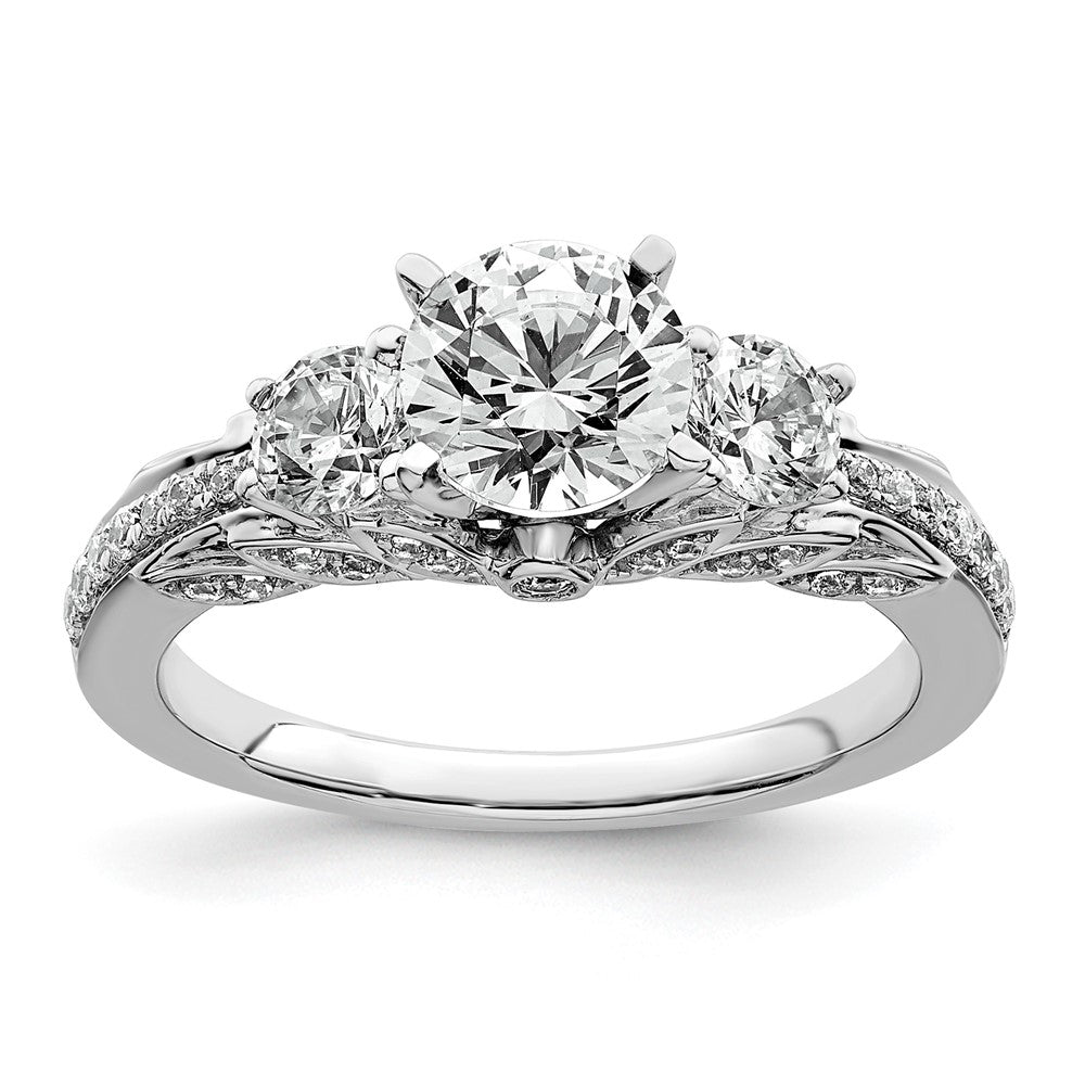 14kw 3/4ct Lab Grown Diamond VS/SI+ G+ Round Semi 3 Stone Eng Ring