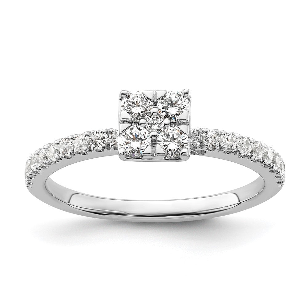14k White Gold 1/2 ct Lab Grown Diamond VS/SI+ G+ Comp Cluster Eng Ring