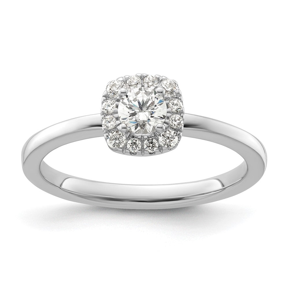 14k White Gold 3/8 ct Lab Grown Dia VS/SI+ G+ Complete Petite Halo Eng Ring