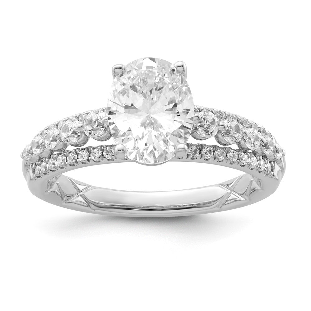 14kw 1/2ct Lab Grown Diamond VS+ F+ 1 1/4ct Oval Center Semi Eng Ring