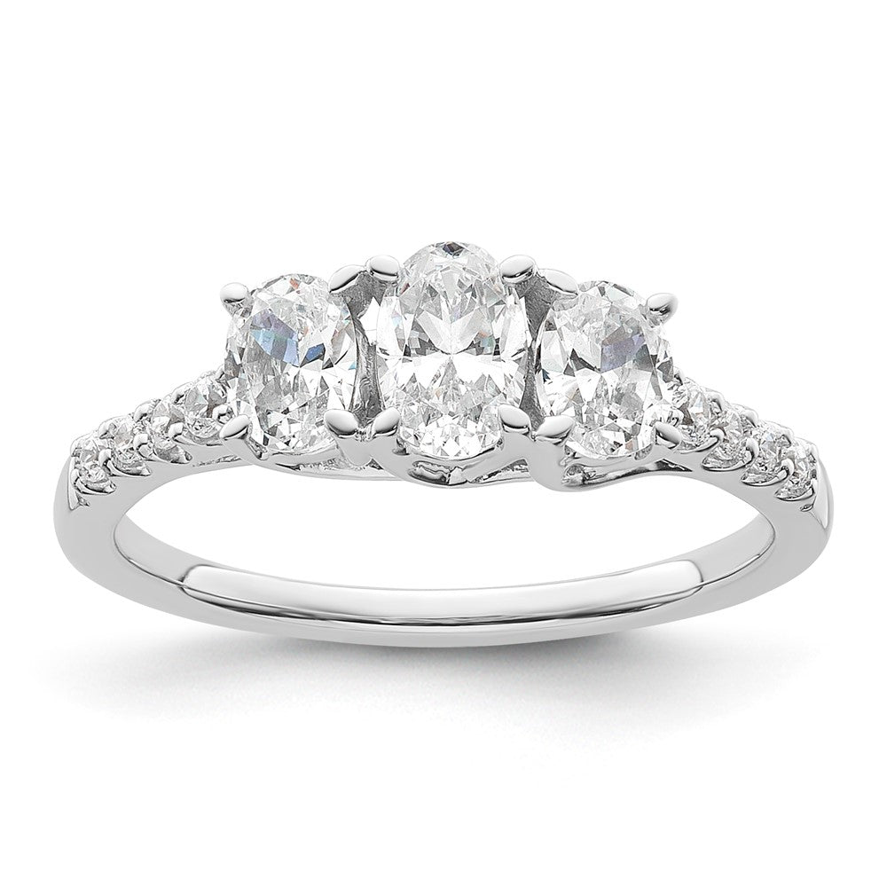 14kw 1/8ct Lab Grown Diamond VS/SI+ G+ 3/8ct Oval Semi 3 Stone Eng Ring