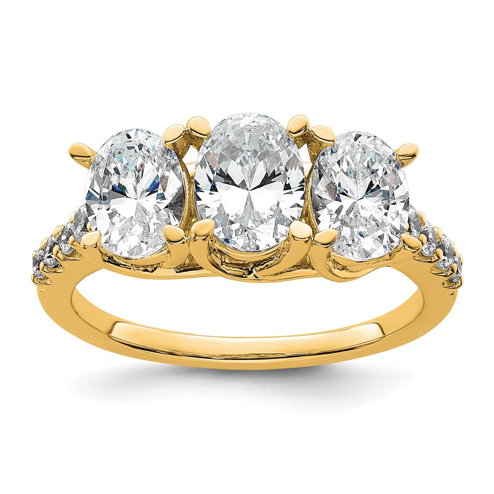 14k 2 1/5ct Lab Grown Diamond VS/SI+ G+ Oval Complete 3 Stone Eng Ring