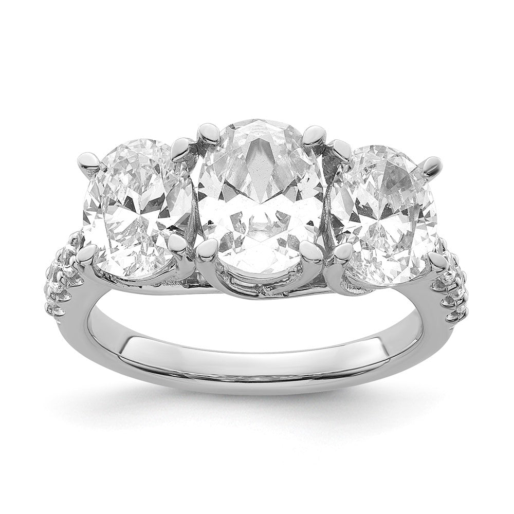14kw 3 1/2ct Lab Grown Diamond VS/SI+ G+ Oval Complete 3 Stone Eng Ring
