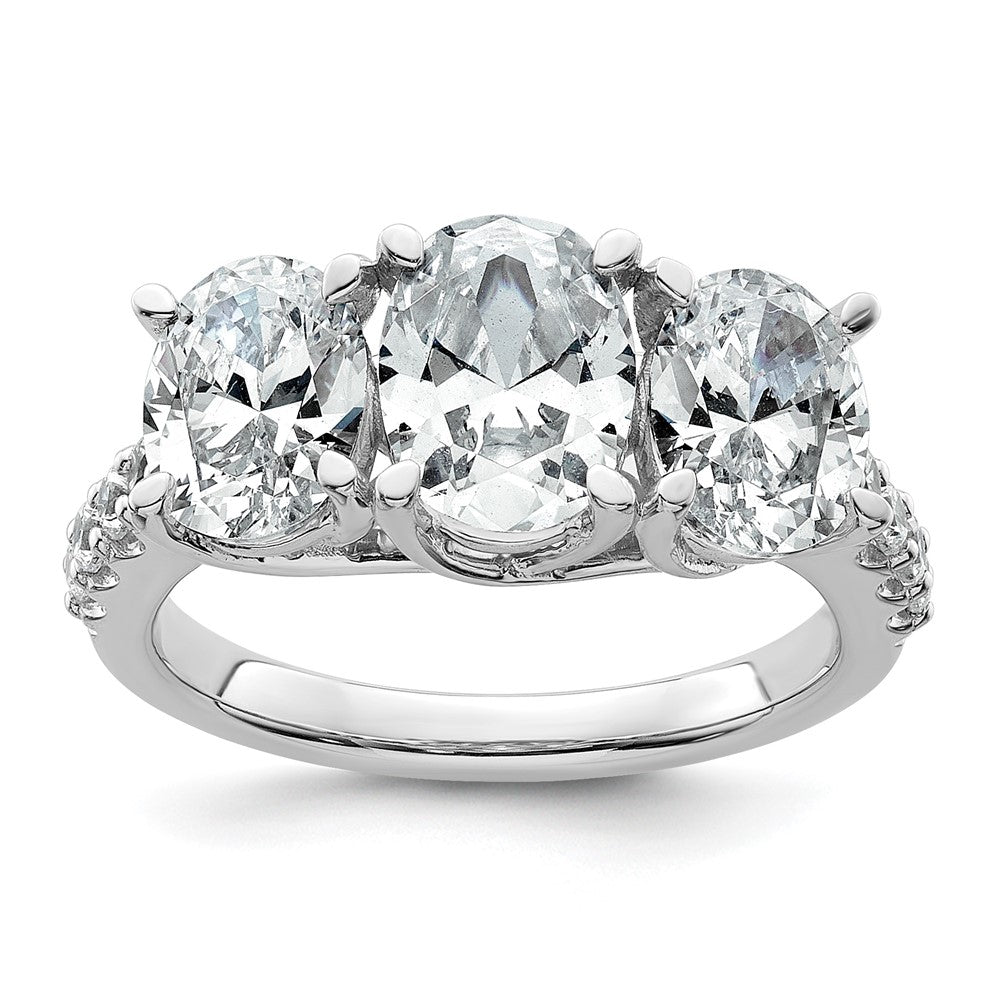 14kw 1/5ct Lab Grown Diamond VS+ F+ Oval Center Semi 3 Stone Eng Ring