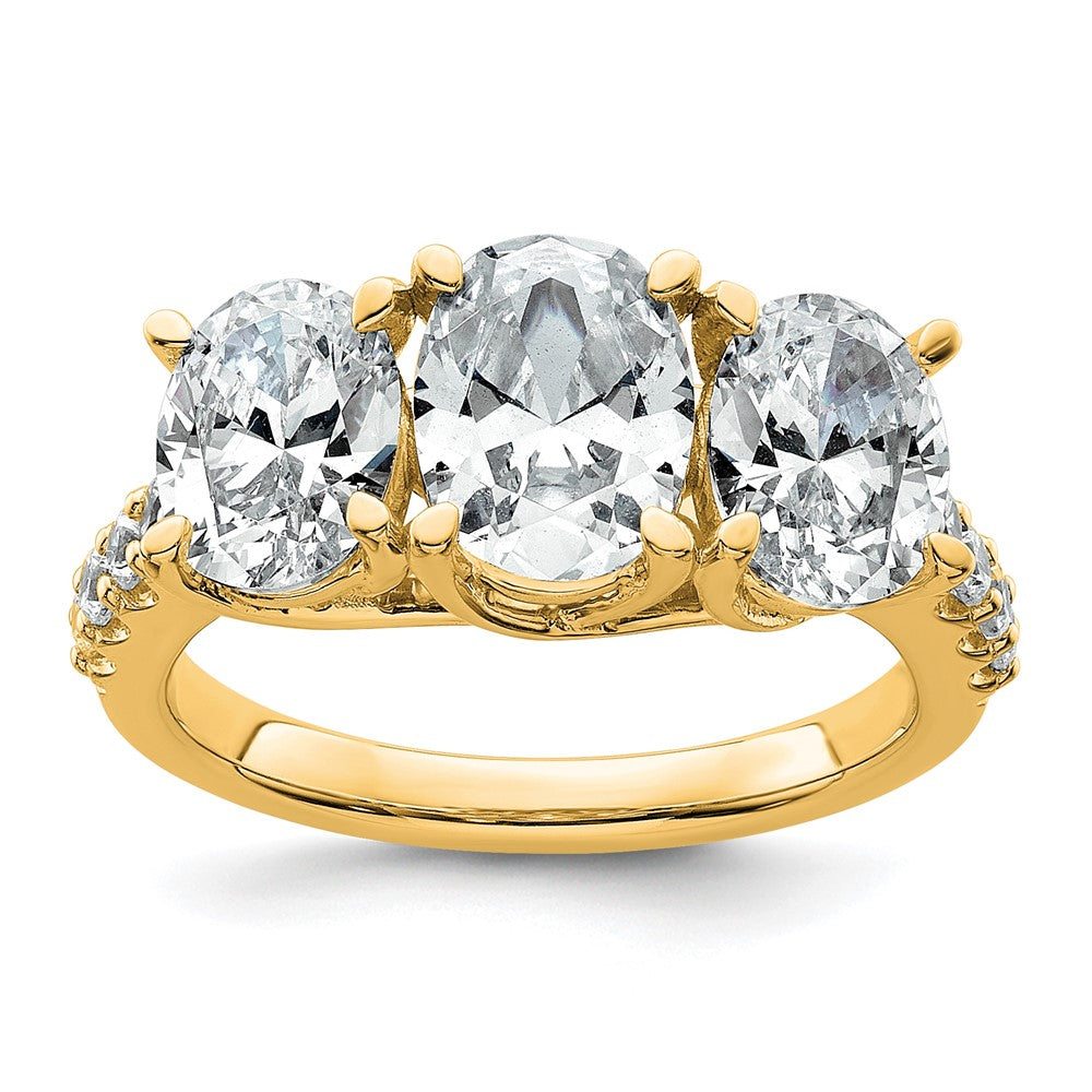 14k 3 1/4ct Cert Lab Grown Diamond VS+ F+ Oval Comp 3 Stone Eng Ring
