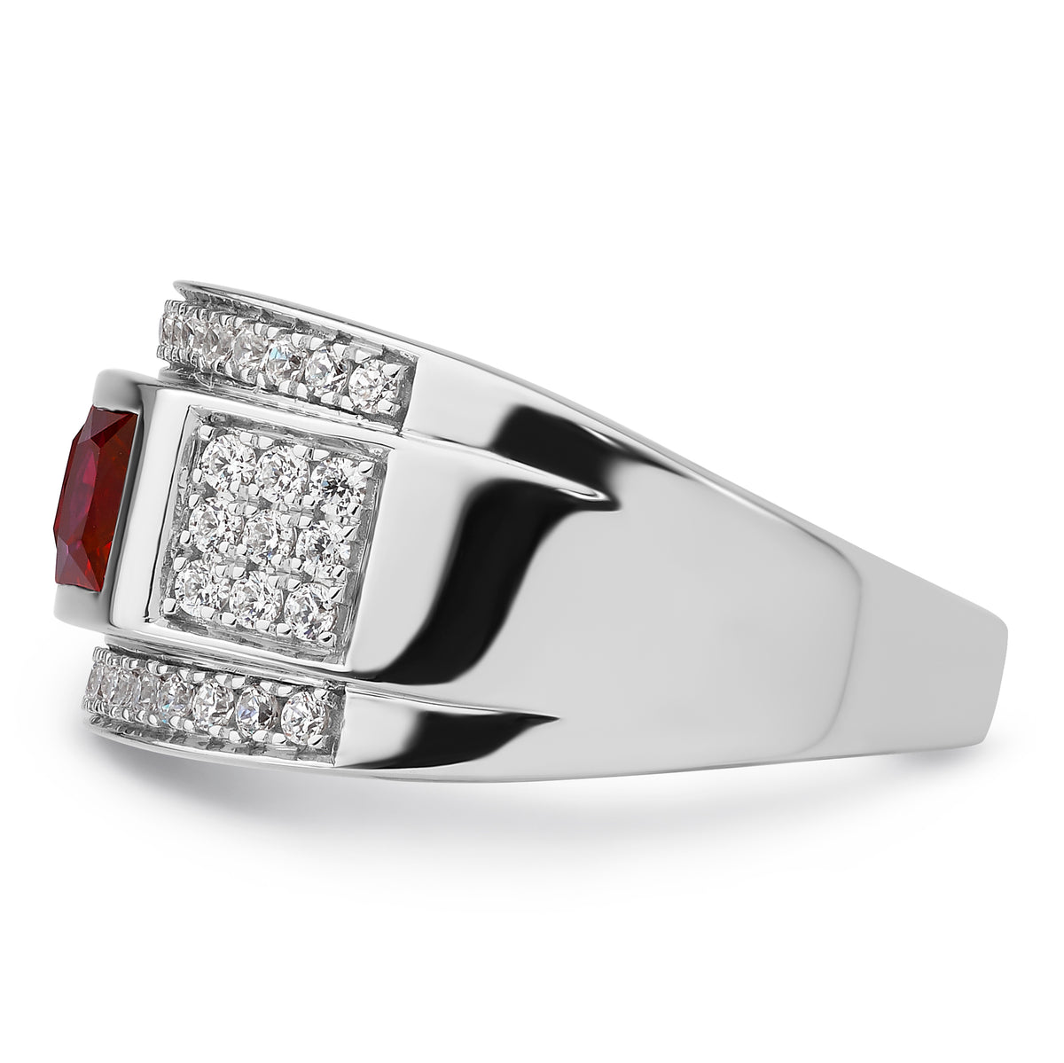 10K WG VS/SI FGH Lab Grown Diamond & Cr. Ruby Mens Ring