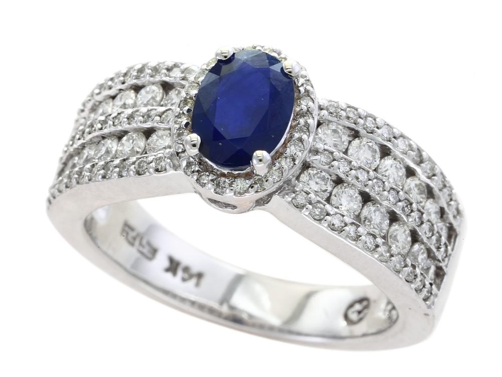 EFFY 14K WHITE GOLD DIAMOND,NATURAL SAPPHIRE RING