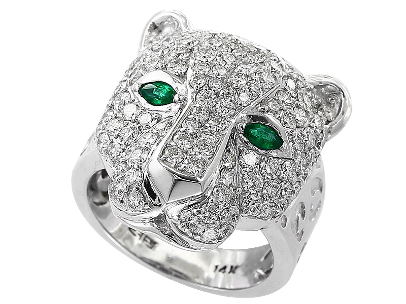 EFFY 14K WHITE GOLD DIAMOND,NATURAL EMERALD RING
