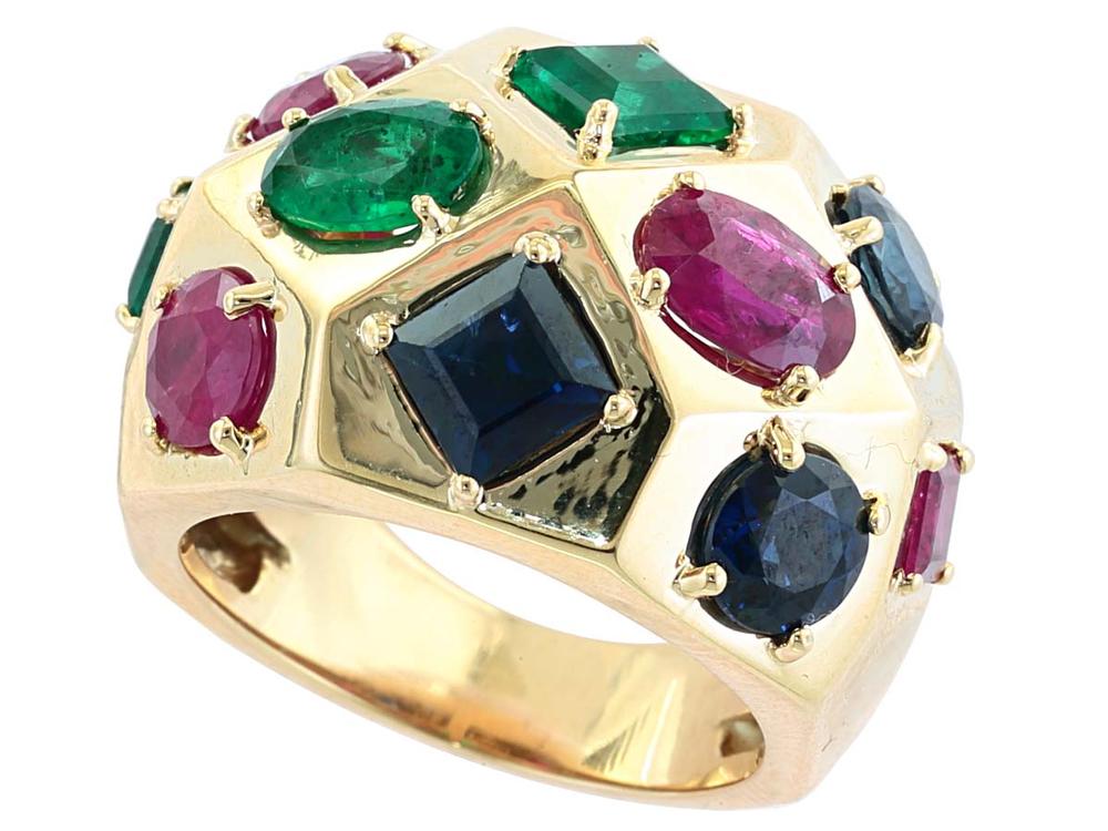 EFFY 14K YELLOW GOLD ,NATURAL EMERALD,NATURAL RUBY,NATURAL SAPPHIRE RING