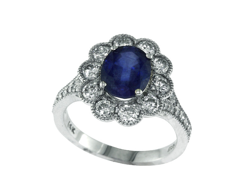 EFFY 14K WHITE GOLD DIAMOND,NATURAL SAPPHIRE RING