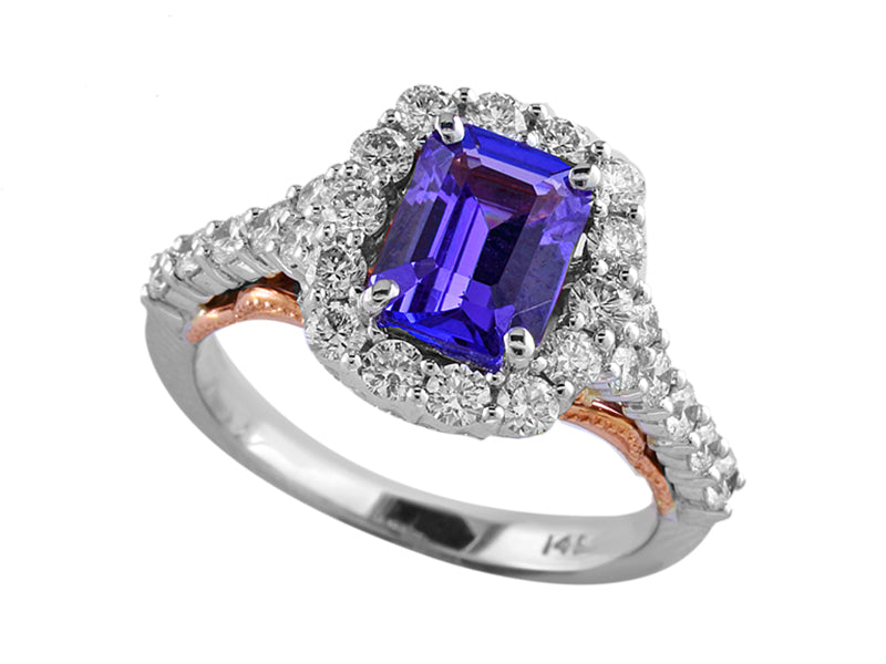 EFFY 14K WHITE and ROSE GOLD DIAMOND,TANZANITE RING