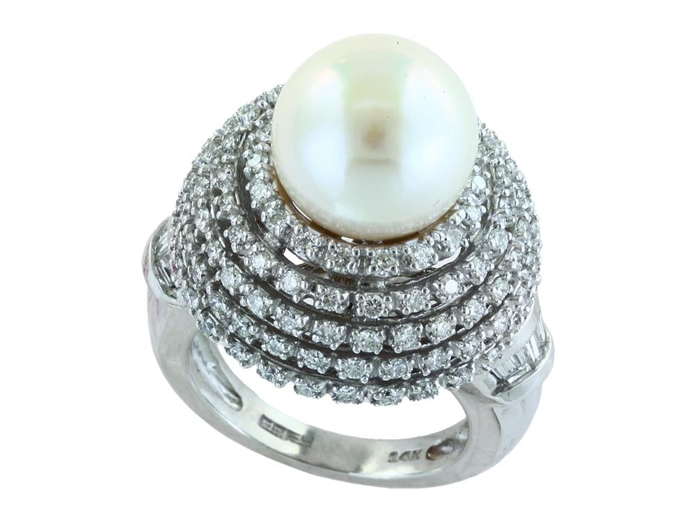 EFFY 14K WHITE GOLD DIAMOND,FRESH WATER PEARL RING