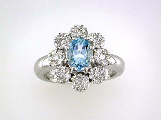 EFFY 14K WHITE GOLD DIAMOND,AQUAMARINE RING