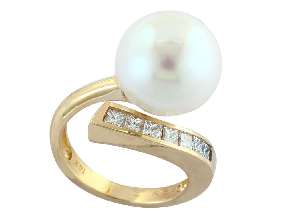 EFFY 14K YELLOW GOLD DIAMOND,FRESH WATER PEARL RING