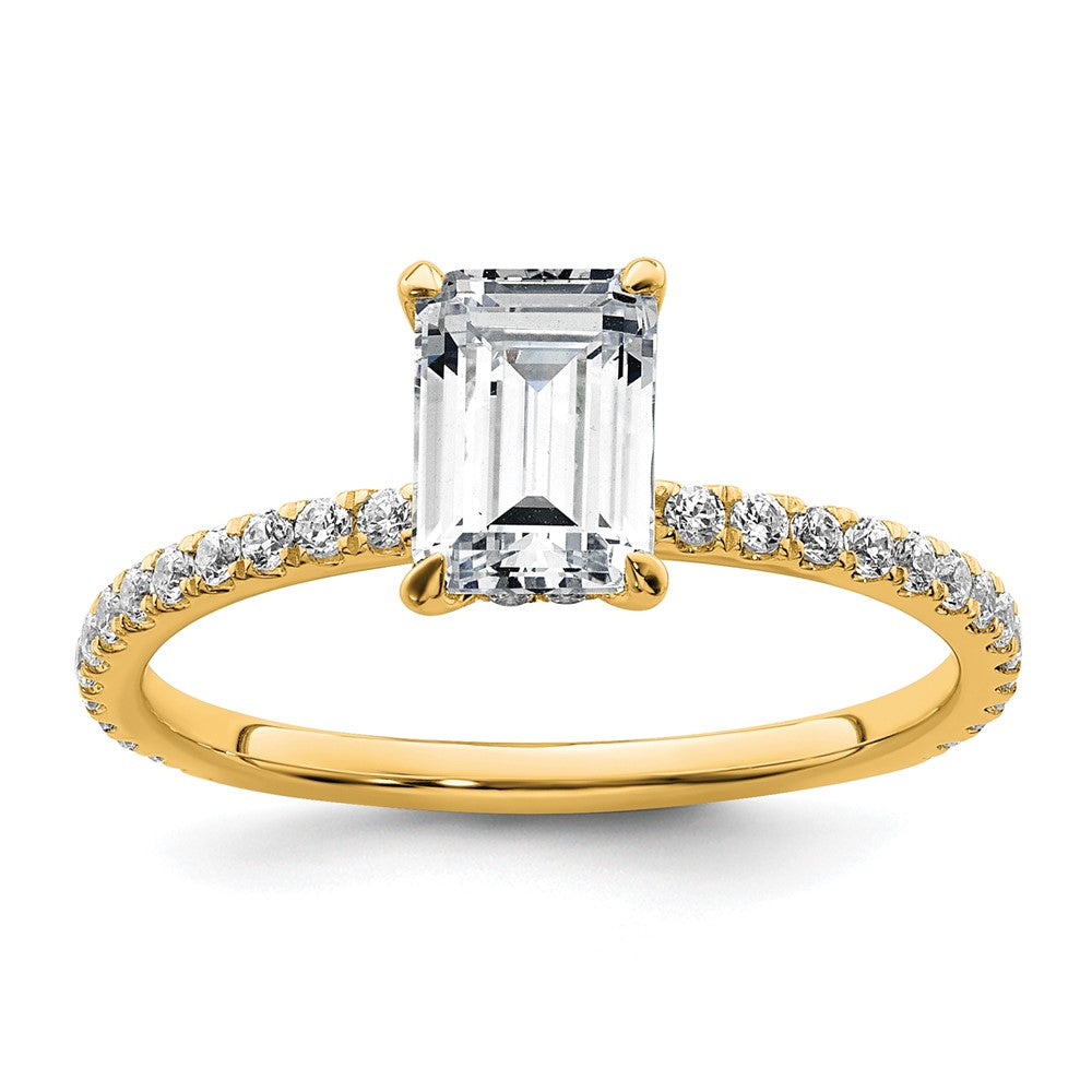 14k 1 3/8ct Cert Lab Grown Dia VS/SI+ G+ Emerald Comp Solitaire Eng Ring