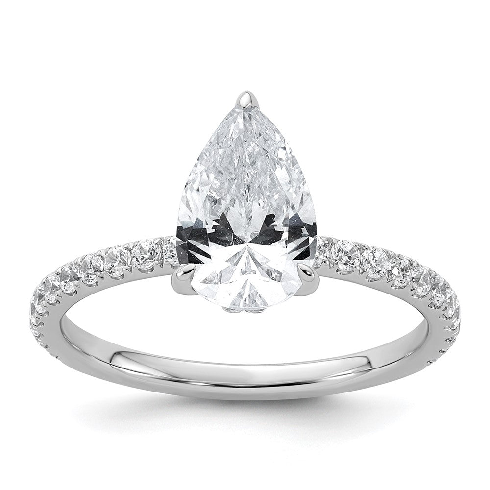 14kw 2ct Cert Lab Grown Diamond VS+ F+ Pear Comp Solitaire Eng Ring