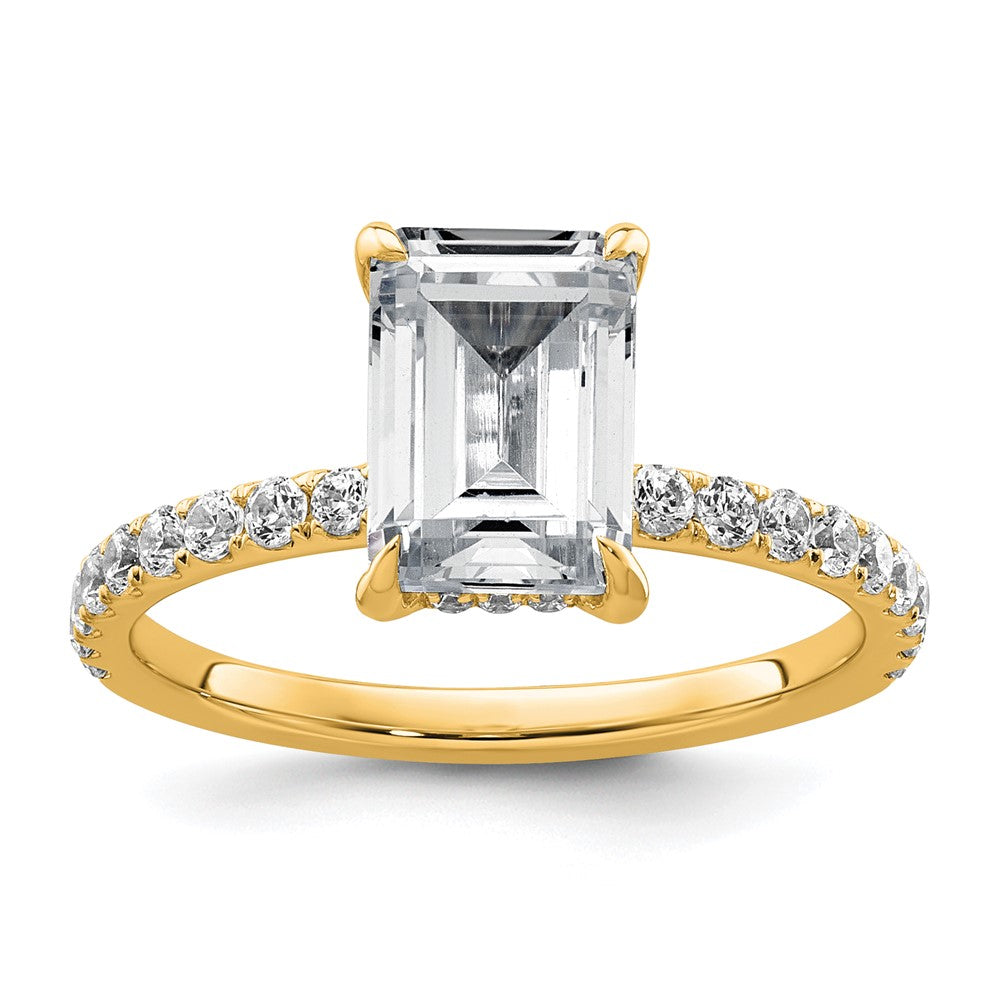 14k 2 3/8ct Cert Lab Grown Dia VS/SI+ G+ Emerald Comp Solitaire Eng Ring