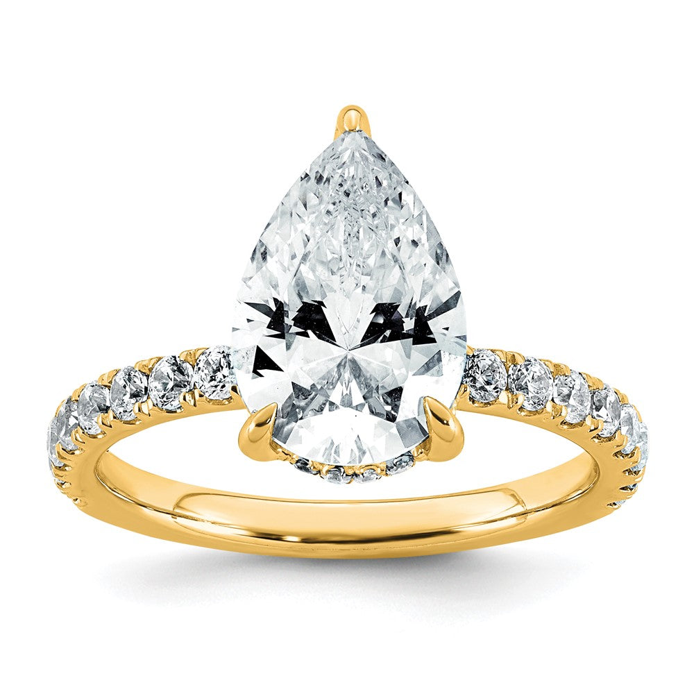 14k 3 1/2ct Cert Lab Grown Diamond VS/SI+ G+ Pear Comp Solitaire Eng Ring