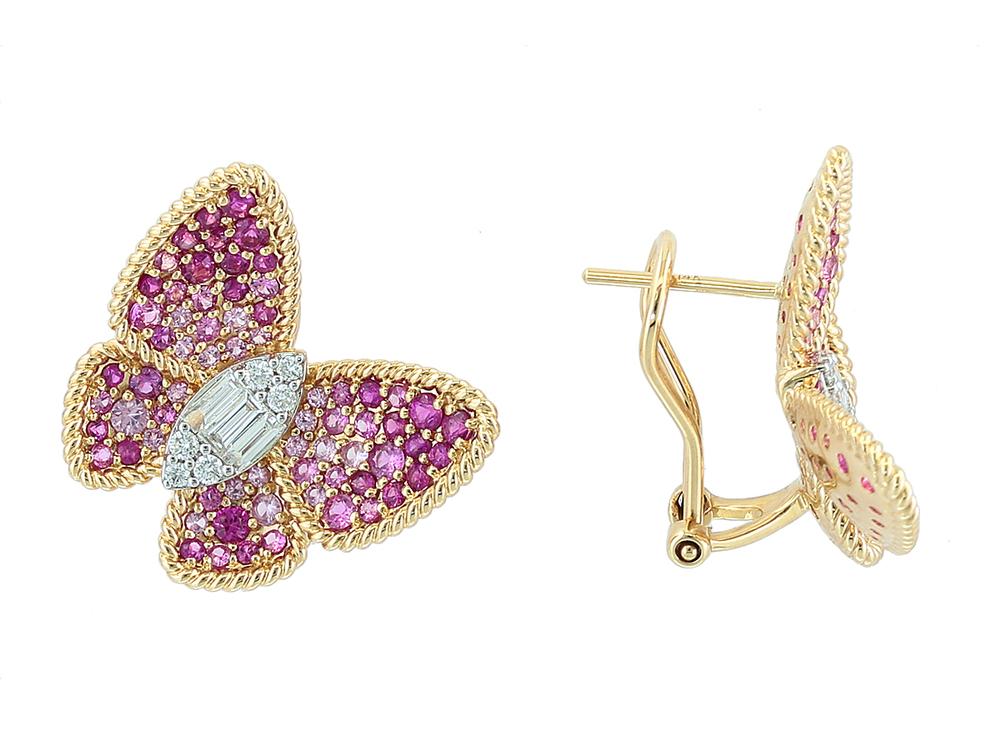 EFFY 14K YELLOW GOLD DIAMOND,PINK SAPPHIRE EARRINGS