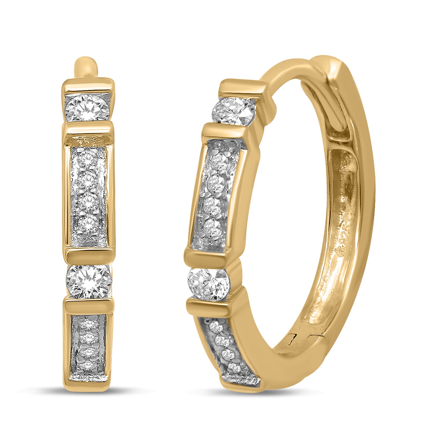 14K Yellow Gold 1/6 Ct.Tw. Diamond Stackable Hoop Earrings
