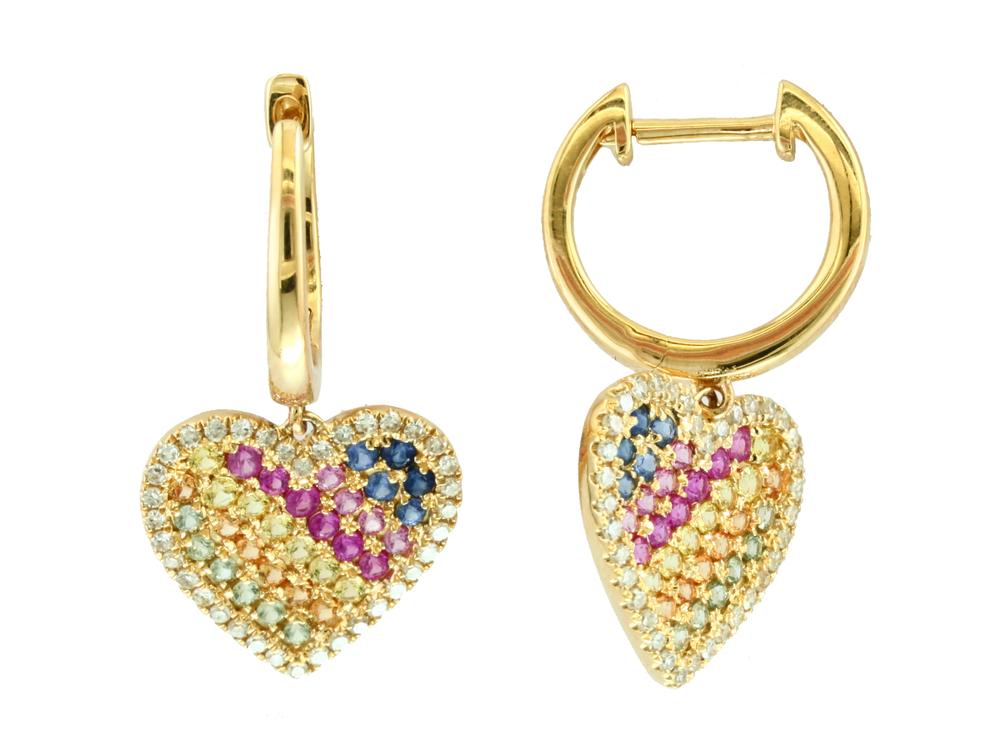 EFFY 14K YELLOW GOLD DIAMOND,GREEN SAPPHIRE,PINK SAPPHIRE,NATURAL SAPPHIRE,YELLOW SAPPHIRE EARRINGS