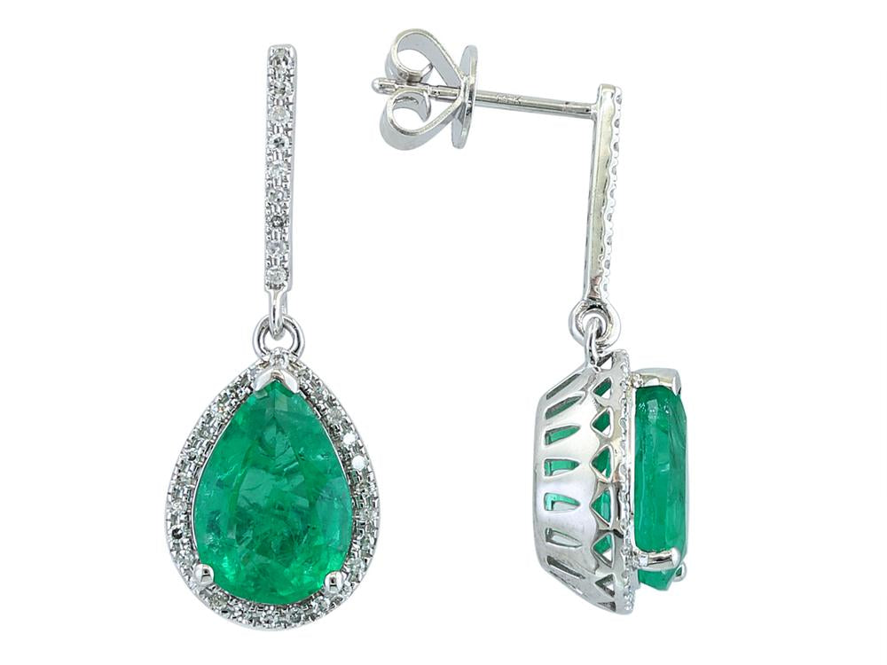 EFFY 14K WHITE GOLD DIAMOND,NATURAL EMERALD EARRINGS