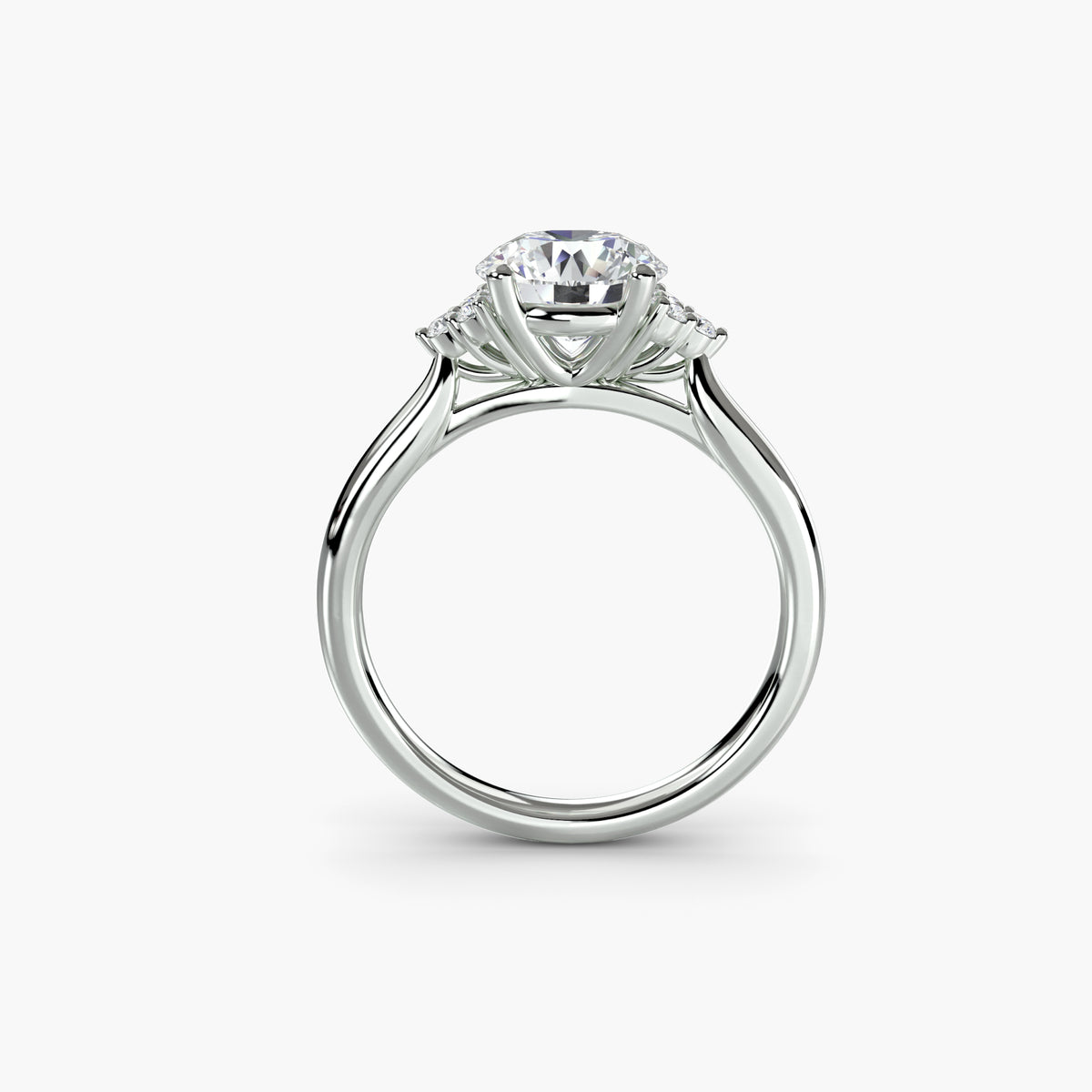 Solitaire with Cluster Shoulders - 14K White Gold (Round)