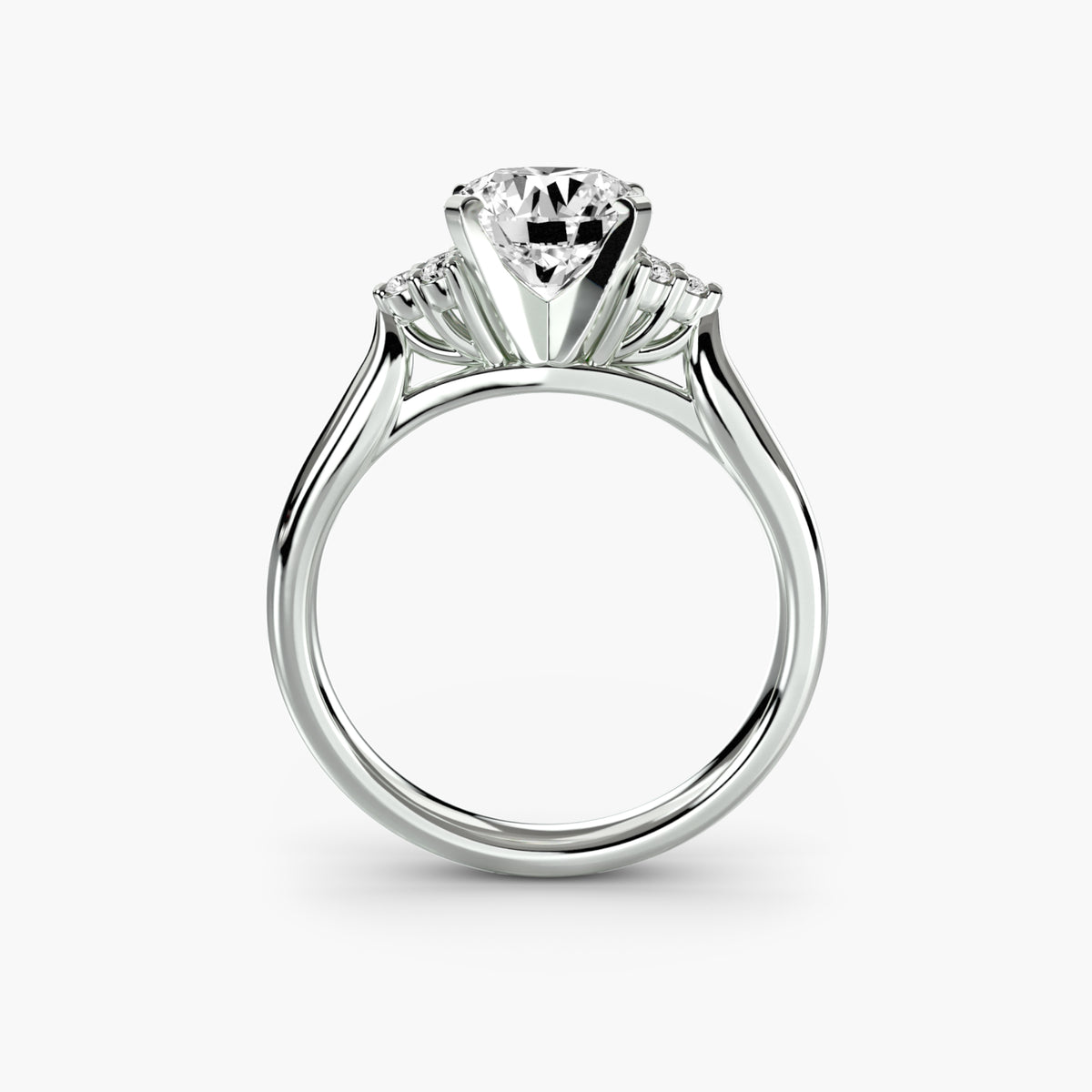 Solitaire with Cluster Shoulders 2 - 14K White Gold (Round)
