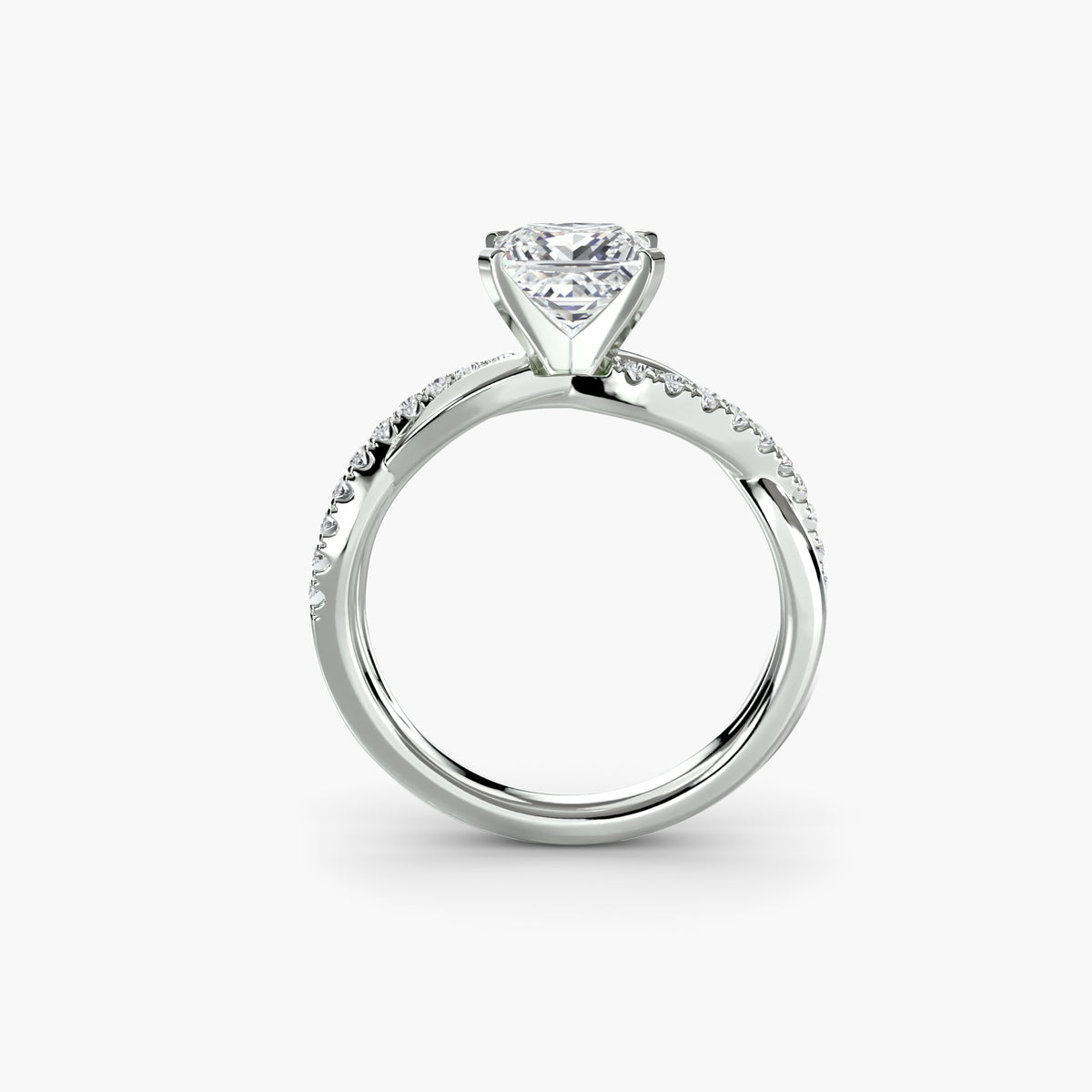 The Emerald Twist Pavé Ring - 14K White Gold (Princess)