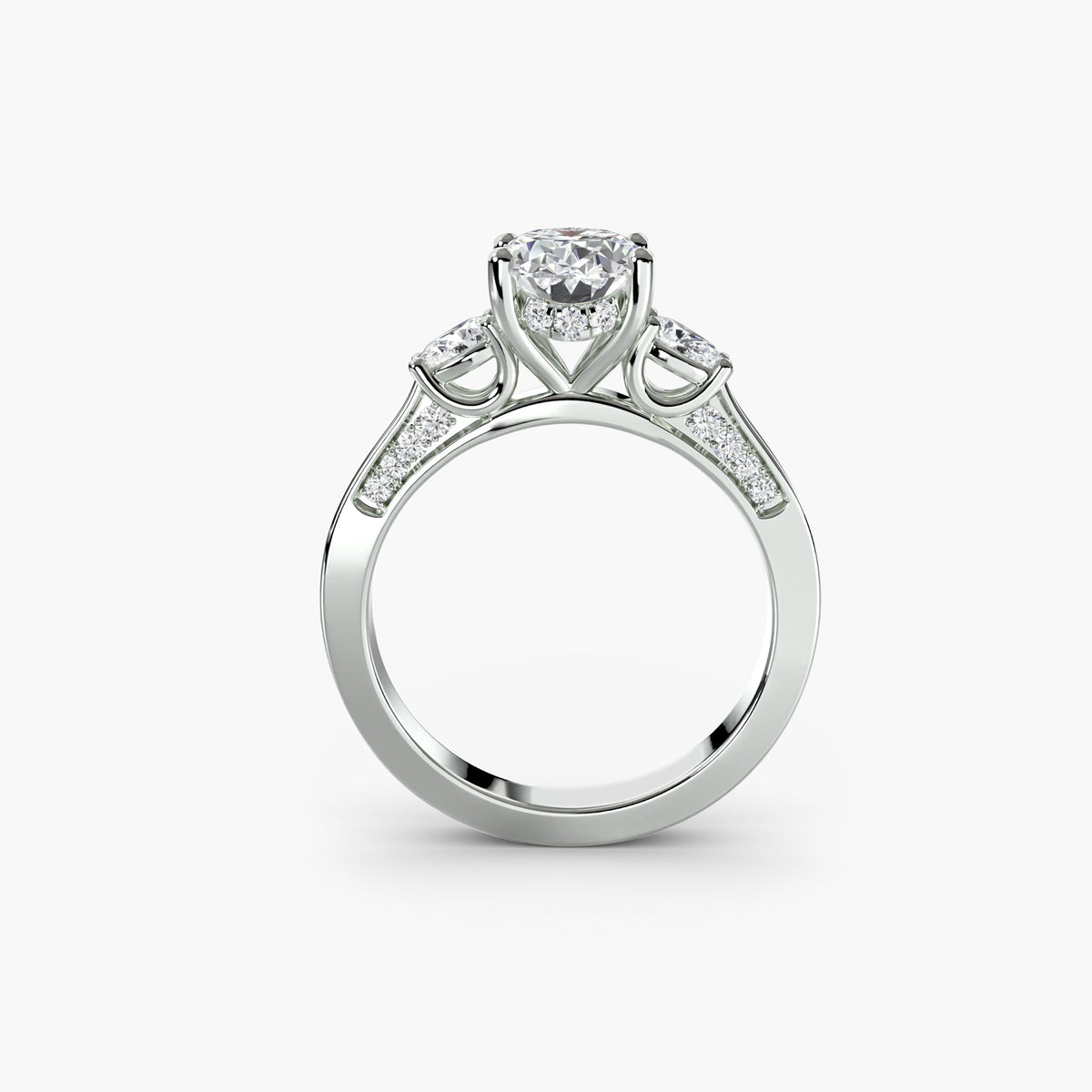 Three Stone with Pavé Shoulders - 14K White Gold (Oval)