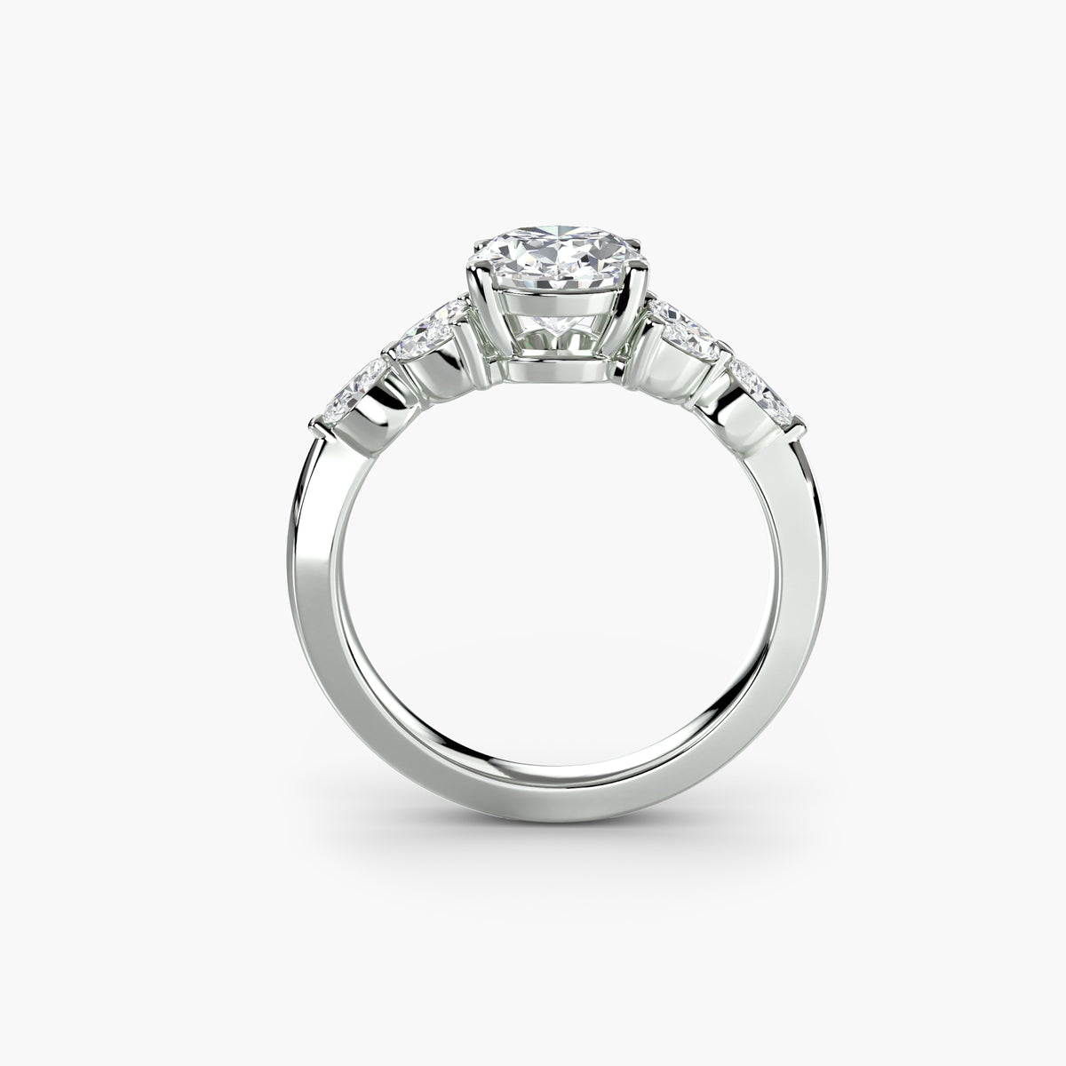 The Shoulder Cluster Ring - 14K White Gold (Oval)