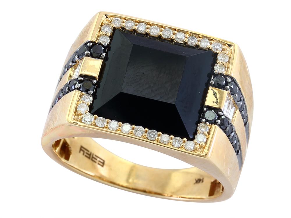 EFFY 14K YELLOW GOLD DIAMOND,BLACK DIAMOND,ONYX RING
