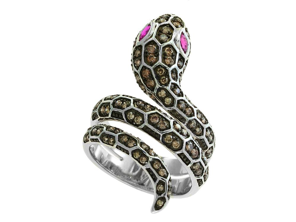 EFFY 14K WHITE GOLD ESPRESSO DIAMOND,NATURAL RUBY RING